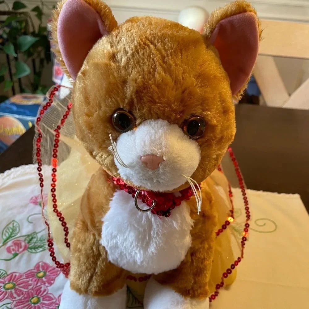 Build a Bear Promise Pet Orange Cat Red Sequin Tu Tu Plush Cat